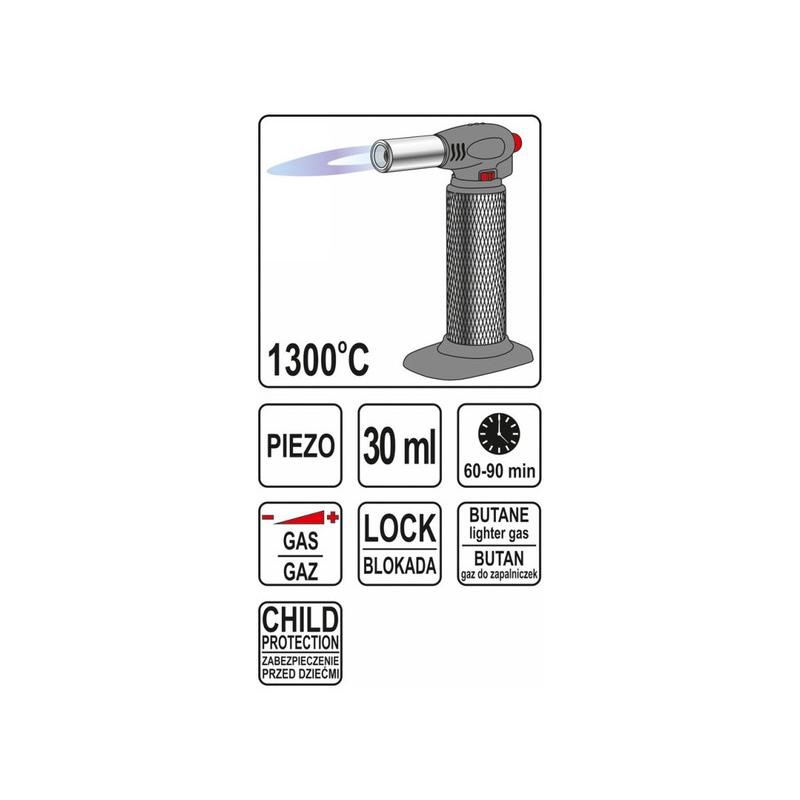 YATO Gázégő piezo 1300°C 30ml butan gázos (YT-36700)