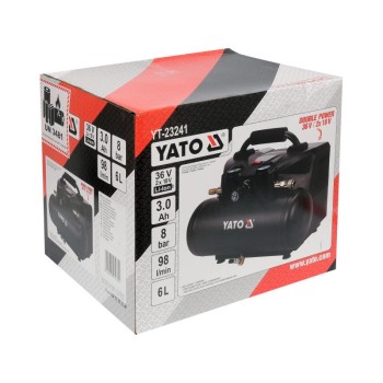 YATO Akkus kompresszor 8 bar 2 x 18 V (2 x 3,0 Ah akku + töltő) (YT-23241)