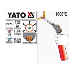 YATO YT-36709 gázégő pisztoly piezo gyújtás, 1,28 kW, 1600 °C, EN417