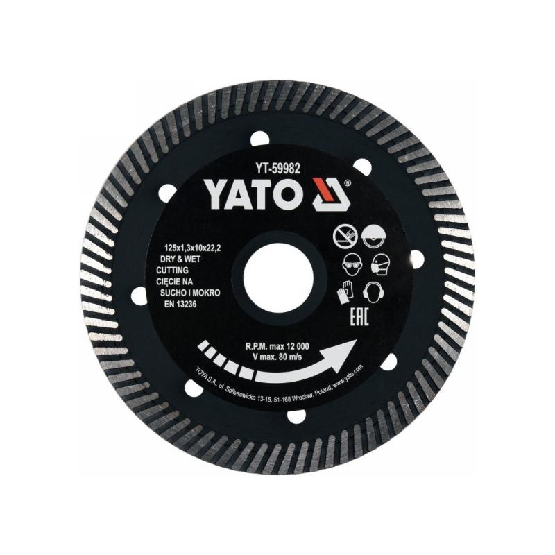 YATO Gyémánt vágókorong 125 x 1,3 x 10 x 22,2 mm turbó (YT-59982) YATO Gyémánt vágókorong 125 x 1,3 x 10 x 22,2 mm turbó (YT-59982)