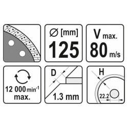 YATO Gyémánt vágókorong 125 x 1,3 x 10 x 22,2 mm turbó (YT-59982) YATO Gyémánt vágókorong 125 x 1,3 x 10 x 22,2 mm turbó (YT-59982)