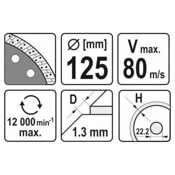 YATO Gyémánt vágókorong 125 x 1,3 x 10 x 22,2 mm turbó (YT-59982)