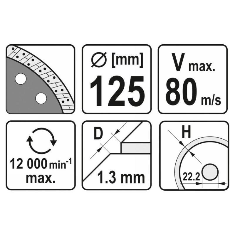 YATO Gyémánt vágókorong 125 x 1,3 x 10 x 22,2 mm turbó (YT-59982) YATO Gyémánt vágókorong 125 x 1,3 x 10 x 22,2 mm turbó (YT-59982)