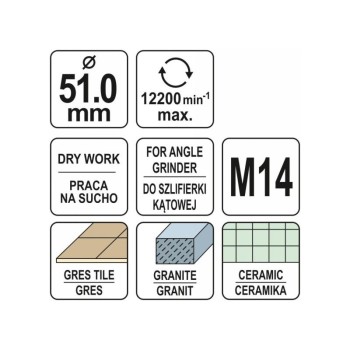 YATO YT-60446 gyémánt körkivágó – 51 mm, M14 menet, száraz fúráshoz YATO YT-60446 gyémánt körkivágó – 51 mm, M14 menet, száraz fúráshoz