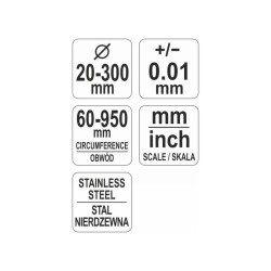 YATO Precíziós mérőszalag (+-0,01 mm), átmérő 30-300 mm, körméret 60-950 mm inox (YT-71700)