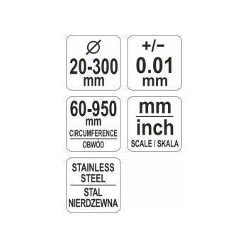 YATO Precíziós mérőszalag (+-0,01 mm), átmérő 30-300 mm, körméret 60-950 mm inox (YT-71700) YATO Precíziós mérőszalag (+-0,01 mm), átmérő 30-300 mm, körméret 60-950 mm inox (YT-71700)