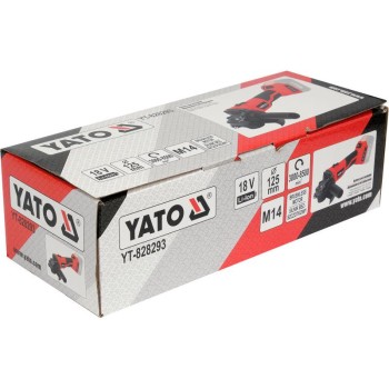 YATO Akkus sarokcsiszoló 125 mm 18 V (akksi és töltő nélkül) (YT-828293) YATO Akkus sarokcsiszoló 125 mm 18 V (akksi és töltő nélkül) (YT-828293)