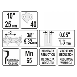 YATO Láncfűrész lánc 10' 3/8' 1,3 mm 40 szem (YT-84948)