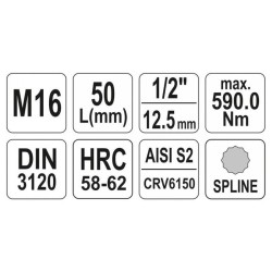 YATO Bit dugókulcs Spline 1/2' M16 CrV (YT-04346) YATO Bit dugókulcs Spline 1/2' M16 CrV (YT-04346)