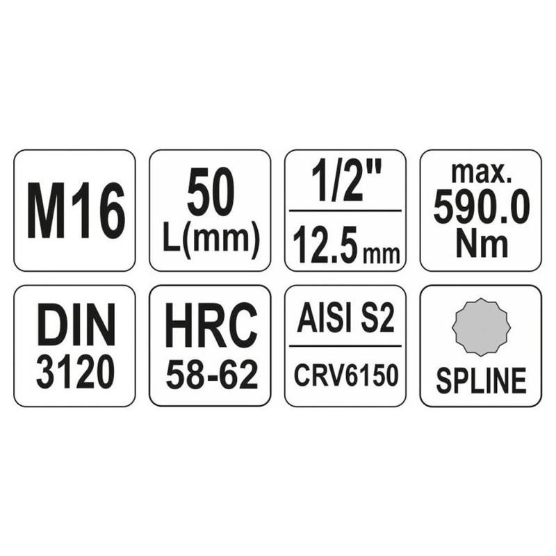 YATO Bit dugókulcs Spline 1/2' M16 CrV (YT-04346)