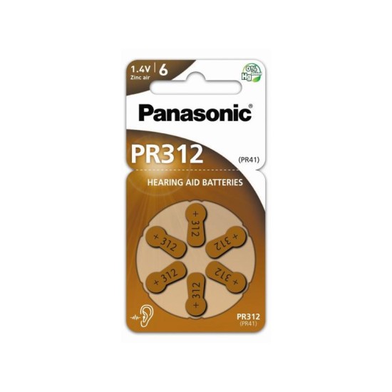 PANASONIC PR312 cink-levegő hallókészülék elem 1,4 V (6 db/cs) (PR312-6LB)