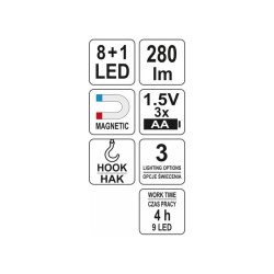 YATO Elemes LED lámpa 8+1 LED (YT-08513) YATO Elemes LED lámpa 8+1 LED (YT-08513)