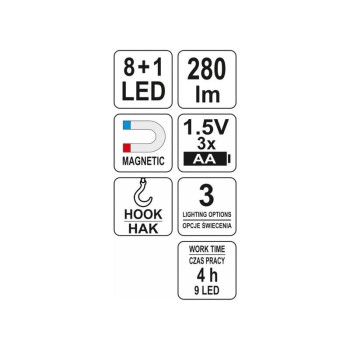 YATO Elemes LED lámpa 8+1 LED (YT-08513)