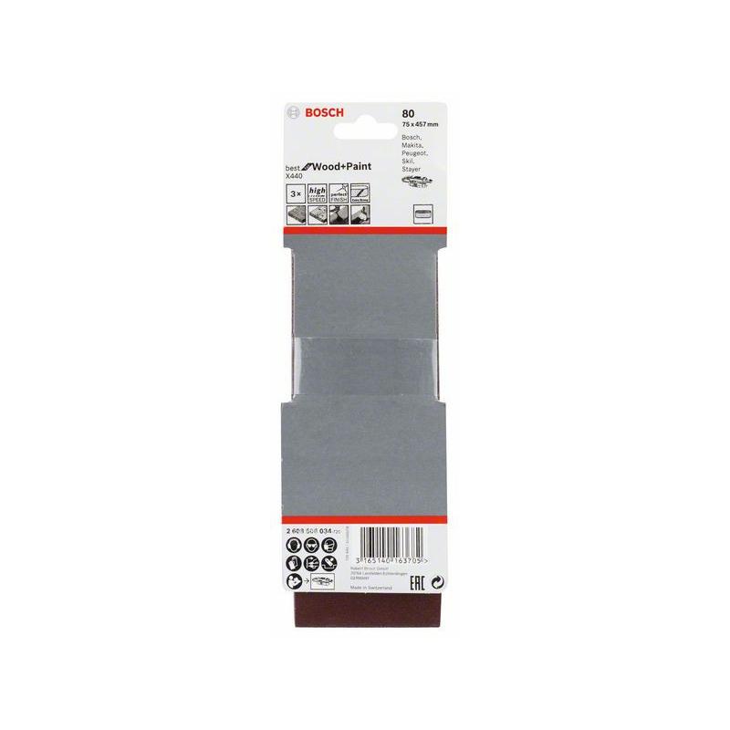 BOSCH Csiszolószalag 75 x 457 mm / P80 (3 db/cs) (2608606034)