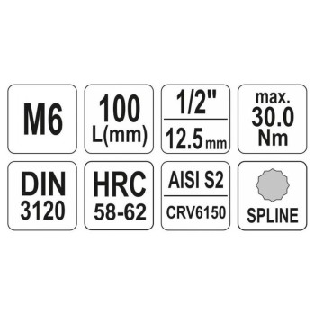 YATO Hosszú bit dugókulcs Spline 1/2' M6 CrV (YT-04351)