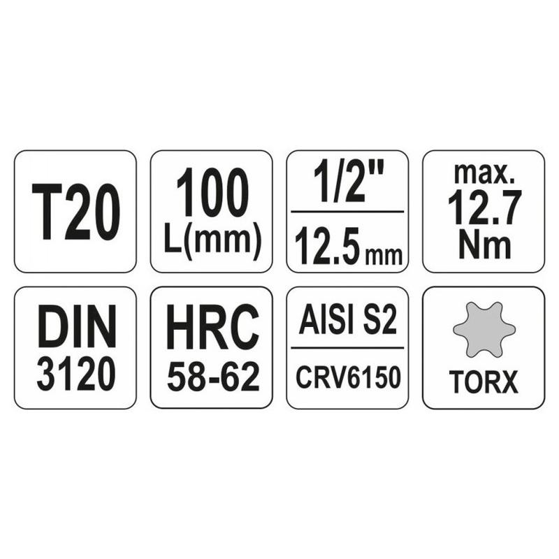 YATO Hosszú bit dugókulcs Torx 1/2' T20 CrV (YT-04320)