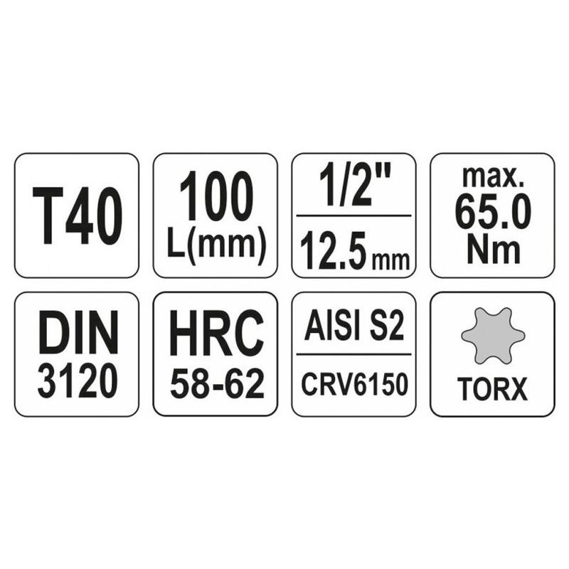 YATO Hosszú bit dugókulcs Torx 1/2' T40 CrV (YT-04324)