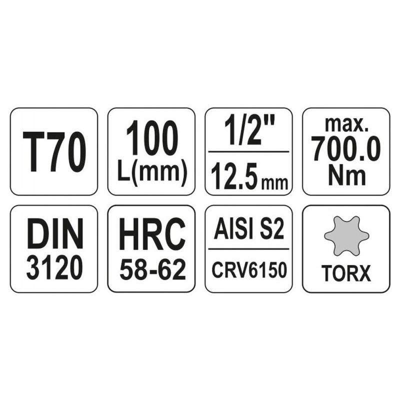YATO Hosszú bit dugókulcs Torx 1/2' T70 CrV (YT-04329)