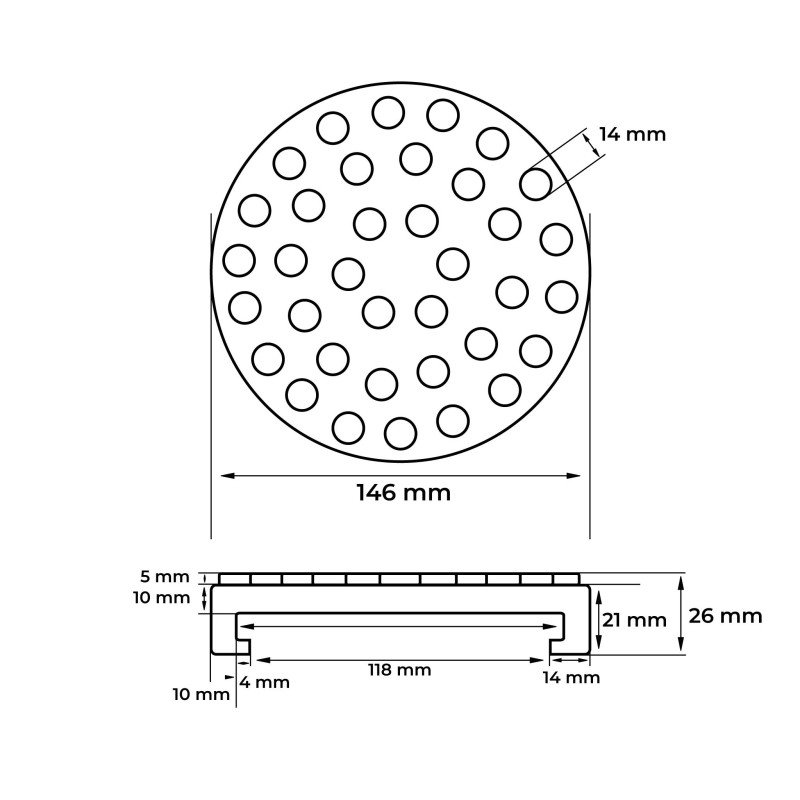 Gumipogácsa csápos emelőhöz 146/126 mm-es peremes pöttyös-lyukas