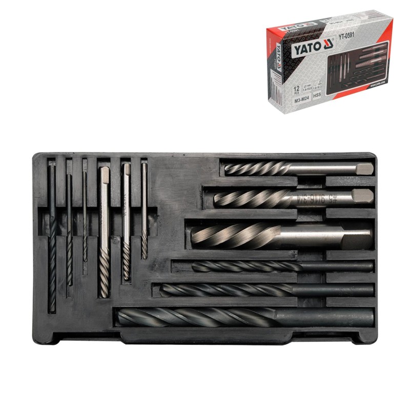 Csavarkiszedő készlet 1.4-15 mm M3-M24 12 db-os - Yato Csavarkiszedő készlet 1.4-15 mm M3-M24 12 db-os - Yato
