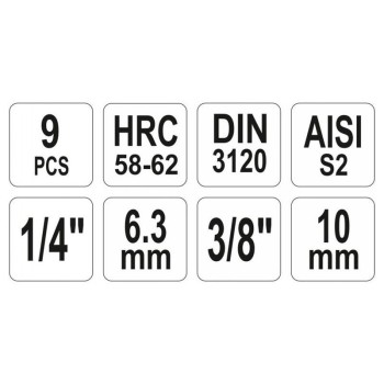 YATO Bit dugókulcs készlet 9 részes Imbusz 1/4', 3/8' CrV (YT-04401)
