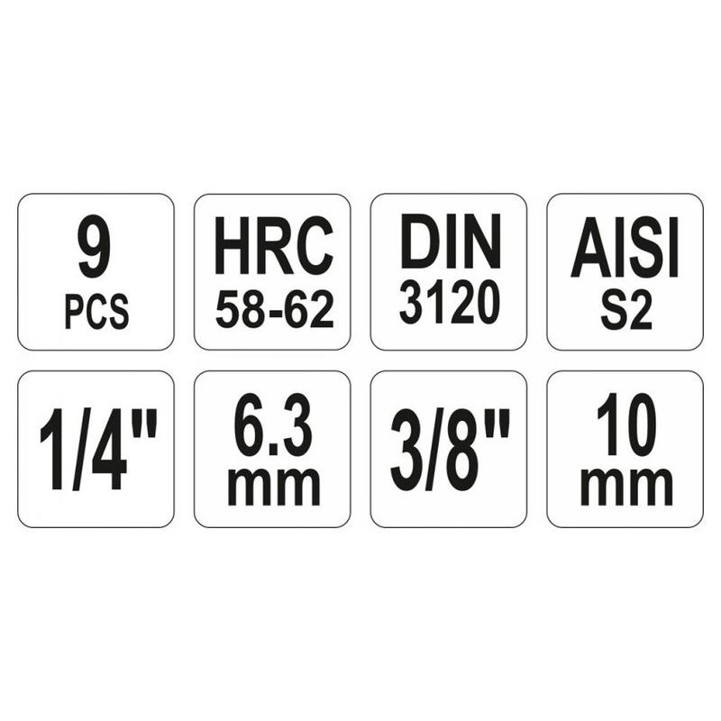 YATO Bit dugókulcs készlet 9 részes Imbusz 1/4', 3/8' CrV (YT-04401)