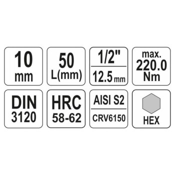 YATO Bit dugókulcs Imbusz 1/2' 10 mm CrV (YT-04385)