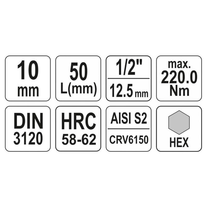 YATO Bit dugókulcs Imbusz 1/2' 10 mm CrV (YT-04385)