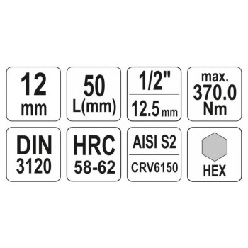 YATO Bit dugókulcs Imbusz 1/2' 12 mm CrV (YT-04386) YATO Bit dugókulcs Imbusz 1/2' 12 mm CrV (YT-04386)