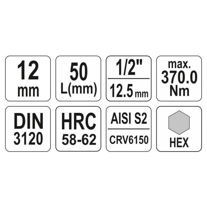 YATO Bit dugókulcs Imbusz 1/2' 12 mm CrV (YT-04386)