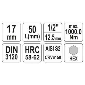 YATO Bit dugókulcs Imbusz 1/2' 17 mm CrV (YT-04388) YATO Bit dugókulcs Imbusz 1/2' 17 mm CrV (YT-04388)