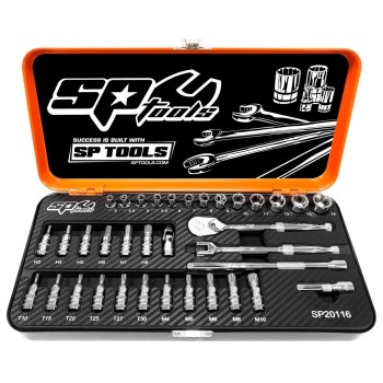 Dugókulcs készlet 1/4'' 6 lap 4-14 mm + rátűzőkulcsok 36 db-os SP Tools