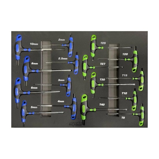 Tálcás SP Tools ''M'' T-fogós imbusz, torx készlet 14 db-os