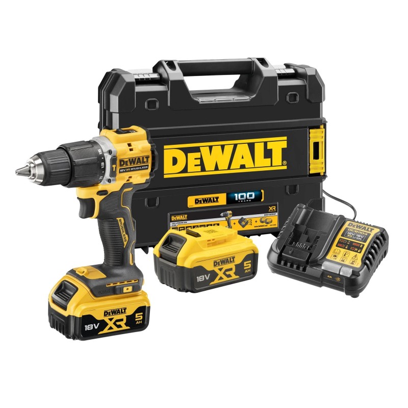 DeWALT DCD100YP2T-QW 18 V XR kefementes ütvefúró‑csavarozó 68 Nm, 2×5 Ah (100 ÉVES KIADÁS)