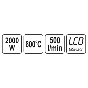 YATO Hőlégfúvó LCD kijelzős + tartozékok 600 °C 2000 W (YT-82293) YATO Hőlégfúvó LCD kijelzős + tartozékok 600 °C 2000 W (YT-82293)