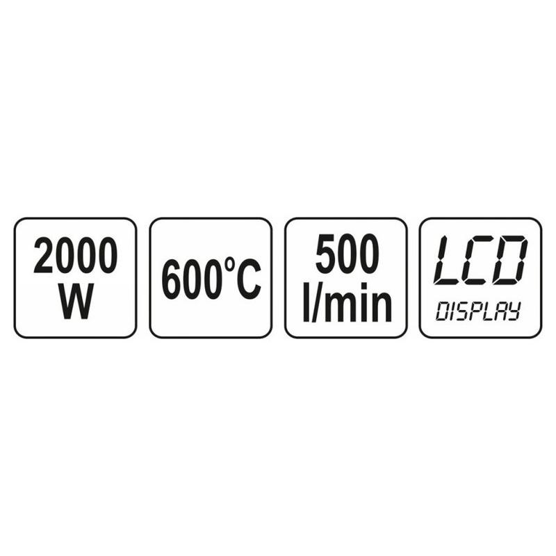 YATO Hőlégfúvó LCD kijelzős + tartozékok 600 °C 2000 W (YT-82293)