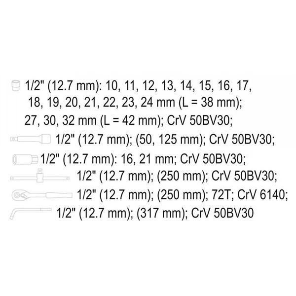 Szerszámkészlet 25 darabos 1/2'' 10-32 mm - Yato Szerszámkészlet 25 darabos 1/2'' 10-32 mm - Yato