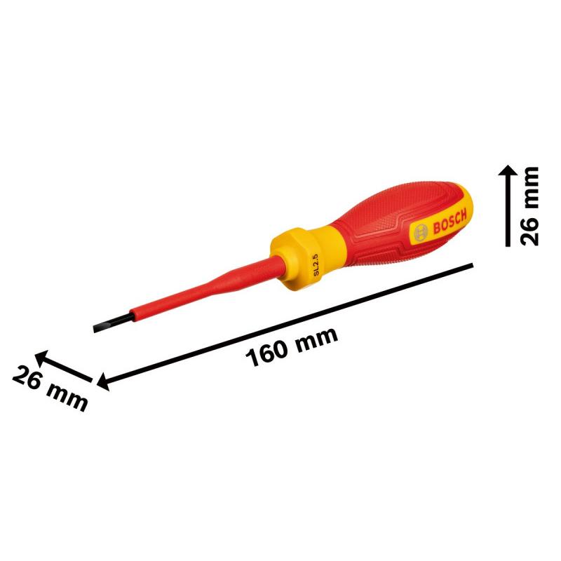 BOSCH Csavarhúzó lapos SL 2,5 x 75 mm 1000 V-ig szigetelt