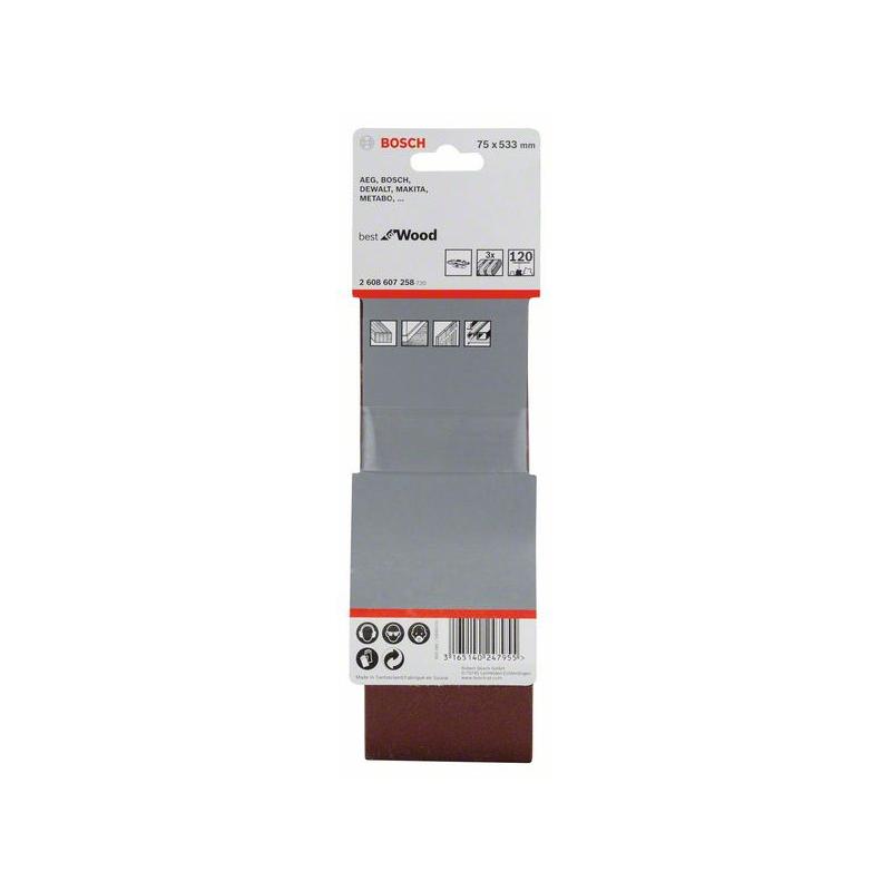 BOSCH Csiszolószalag 75 x 533 mm / P120 (3 db)