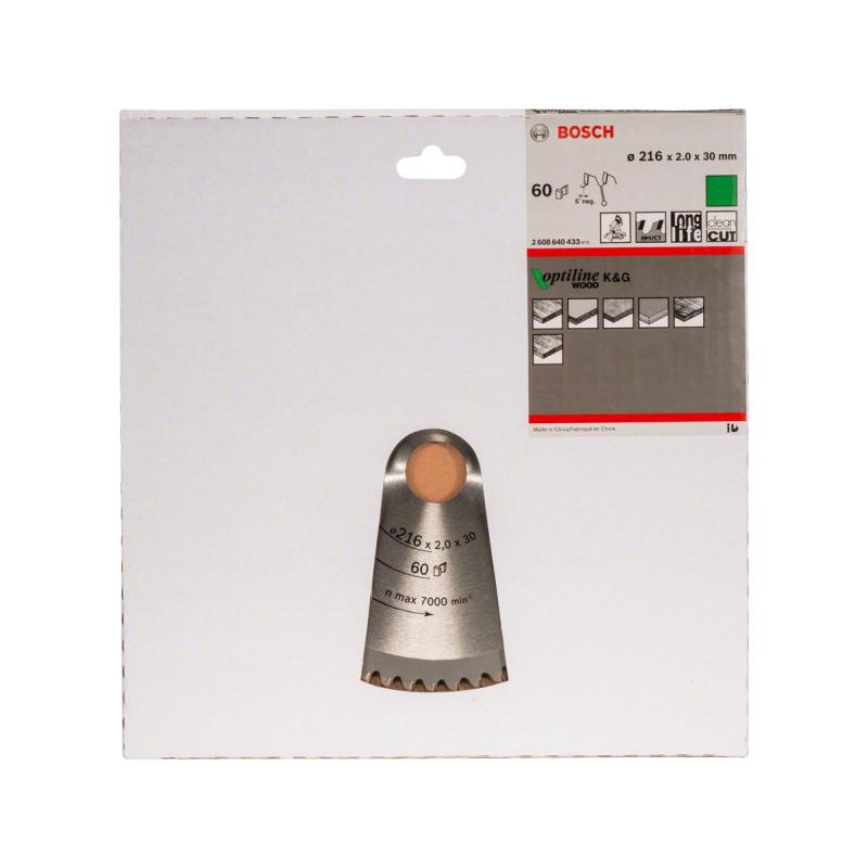 BOSCH Fűrésztárcsa fához 216 x 30 x 2,0 mm / 60T Optiline Wood ATB / N