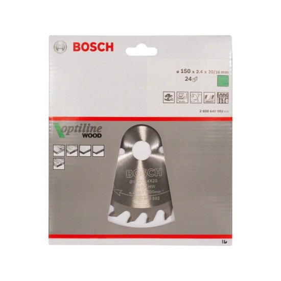 BOSCH Fűrésztárcsa fához 150 x 20/16 x 2,4 mm / 24T Optiline Wood ATB