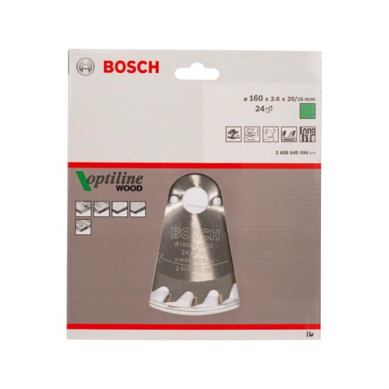 BOSCH Fűrésztárcsa fához 160 x 20/16 x 2,6 mm / 24T Optiline Wood ATB