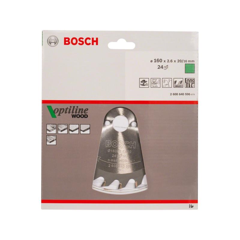 BOSCH Fűrésztárcsa fához 160 x 20/16 x 2,6 mm / 24T Optiline Wood ATB