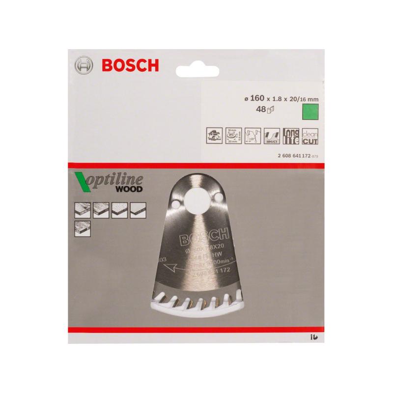 BOSCH Fűrésztárcsa fához 160 x 20/16 x 1,8 mm / 48T Optiline Wood ATB