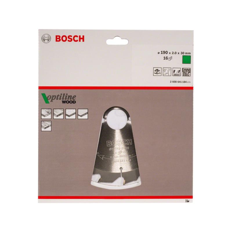 BOSCH Fűrésztárcsa fához 190 x 30 x 2,0 mm / 16T Optiline Wood ATB