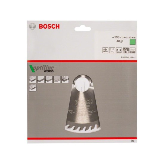 BOSCH Fűrésztárcsa fához 190 x 30 x 2,0 mm / 48T Optiline Wood ATB