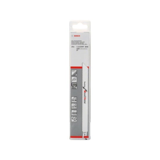 BOSCH Szablyafűrészlap szeges fához S 1122 HF 225 mm / 10TPI bimetál (25 db)