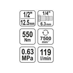 YATO Pneumatikus ütvecsavarozó 1/2' 550 Nm (YT-09511)