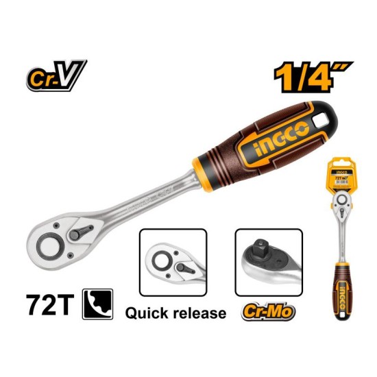 INGCO Racsnis hajtószár 1/4'' 155 mm 72T CrV