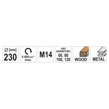 YATO Tépőzáras gumitányér 230 mm M14 + 4 db tépőzára fíbertárcsa (P60, P80, P100, P120)